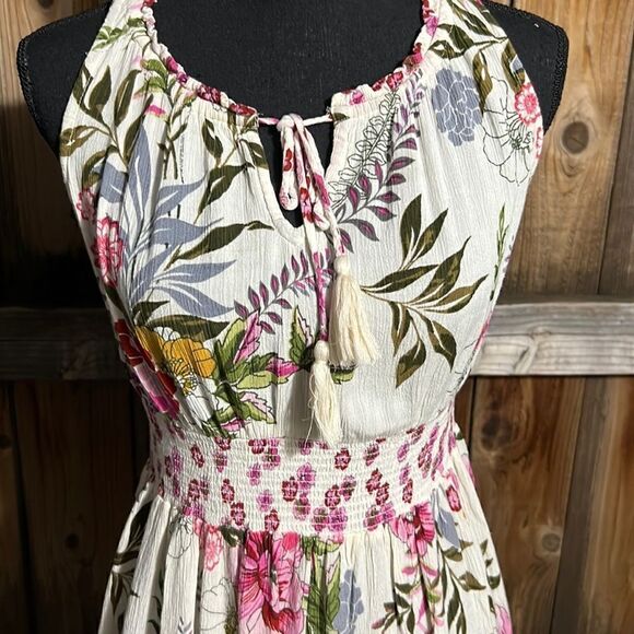 Bila dress tank floral tassel ties cream pink green Small FIRM on PRICE - Picture 3 of 7